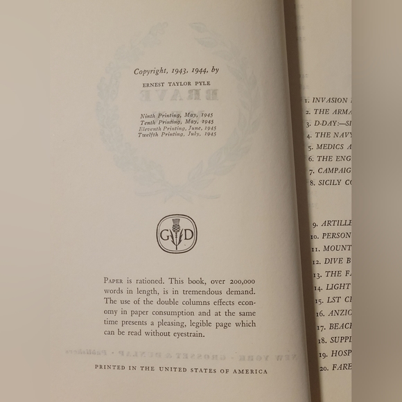 VTG BRAVE MEN by Ernie Pyle (1945, Hardcover, Dust Jacket) WWII - 12th Printing - Picture 6 of 12